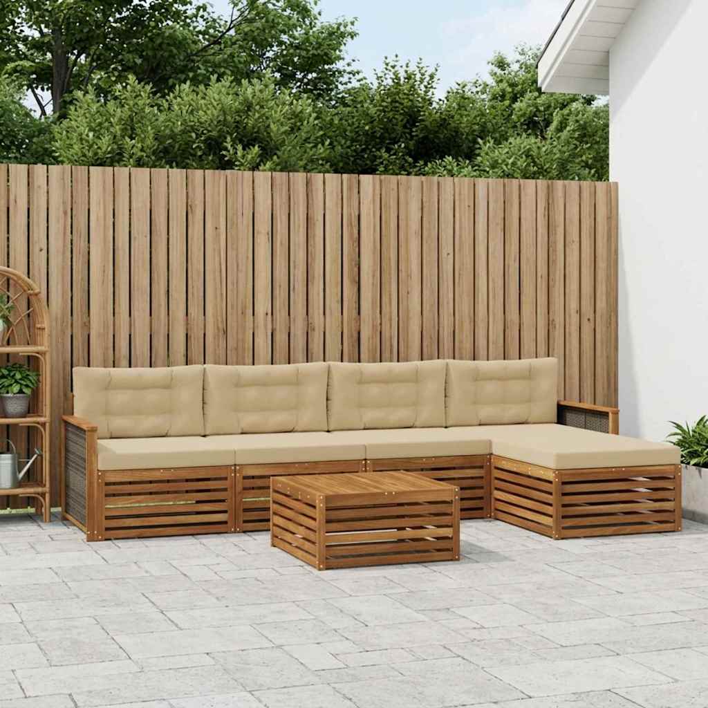 Outdoor-Sofagarnitur mit Kissen 6 pcs Natur und Beige