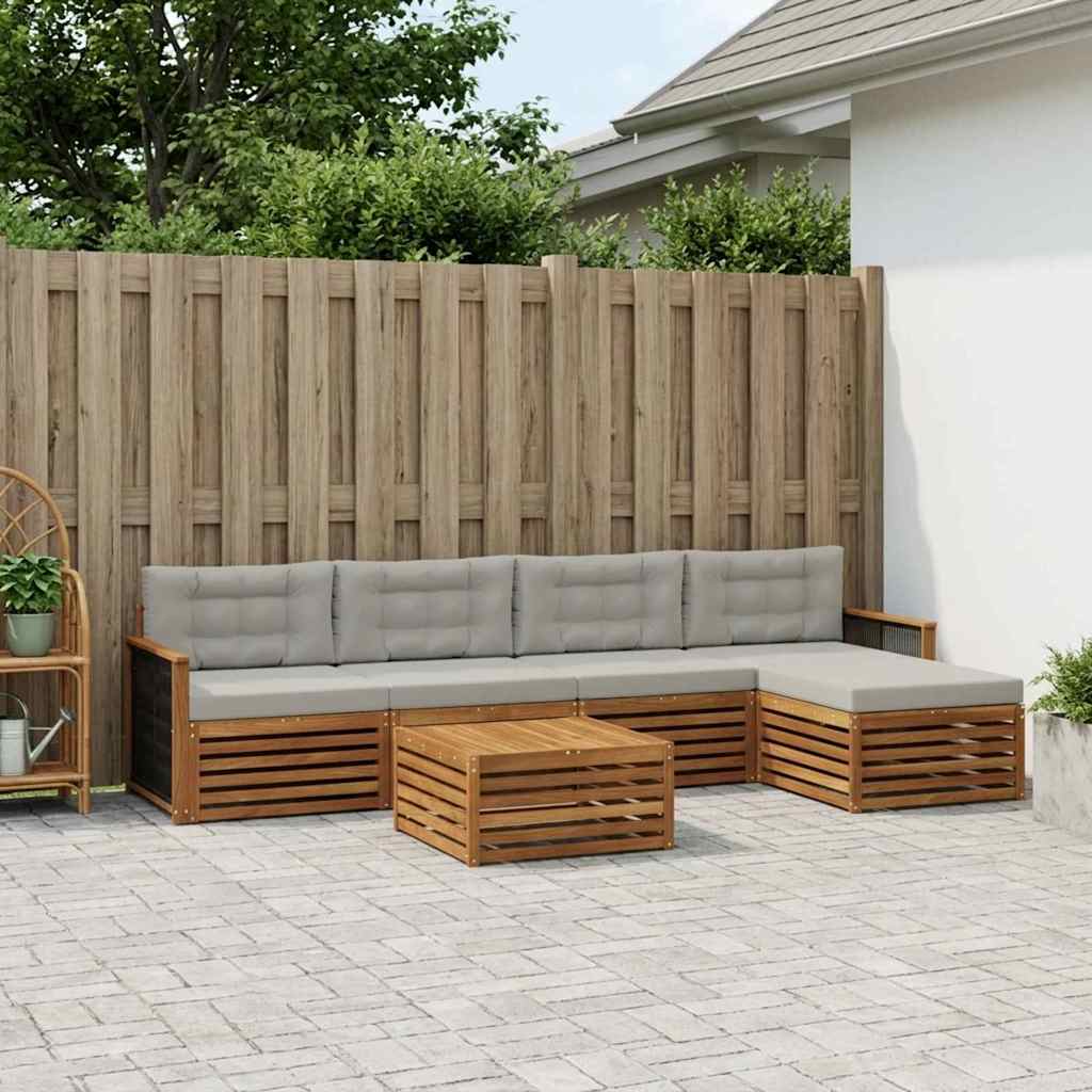 Outdoor-Sofagarnitur mit Kissen 6 pcs Natürlich und Hellgrau
