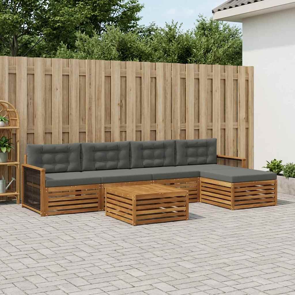 Outdoor-Sofagarnitur mit Kissen 6 pcs Natur und Anthrazit