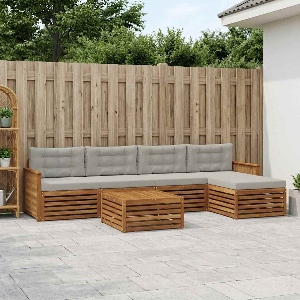Outdoor-Sofagarnitur mit Kissen 6 pcs Natürlich und Hellgrau
