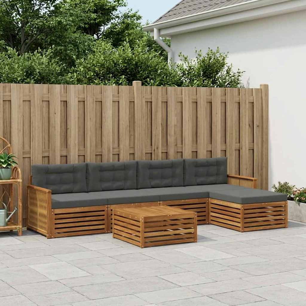 Outdoor-Sofagarnitur mit Kissen 6 pcs Natur und Anthrazit