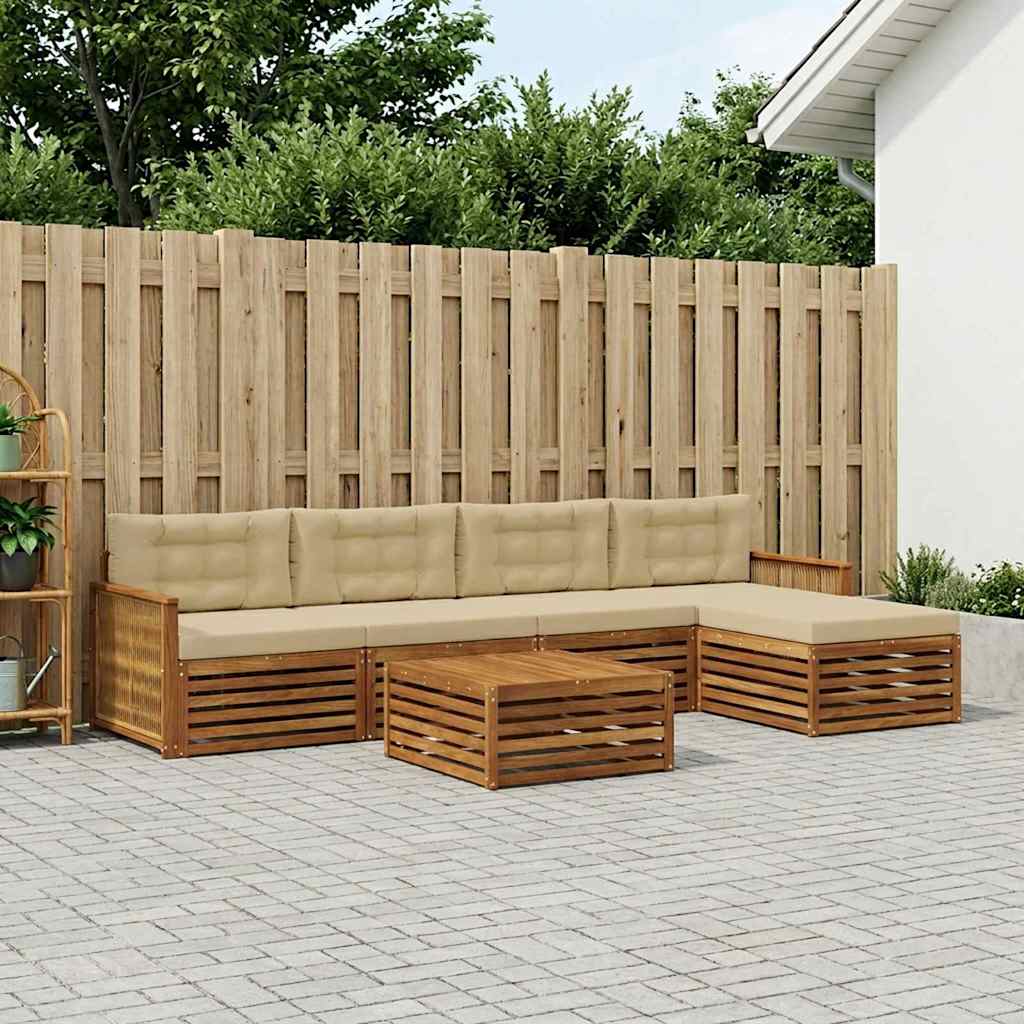 Outdoor-Sofagarnitur mit Kissen 6 pcs Natur und Beige