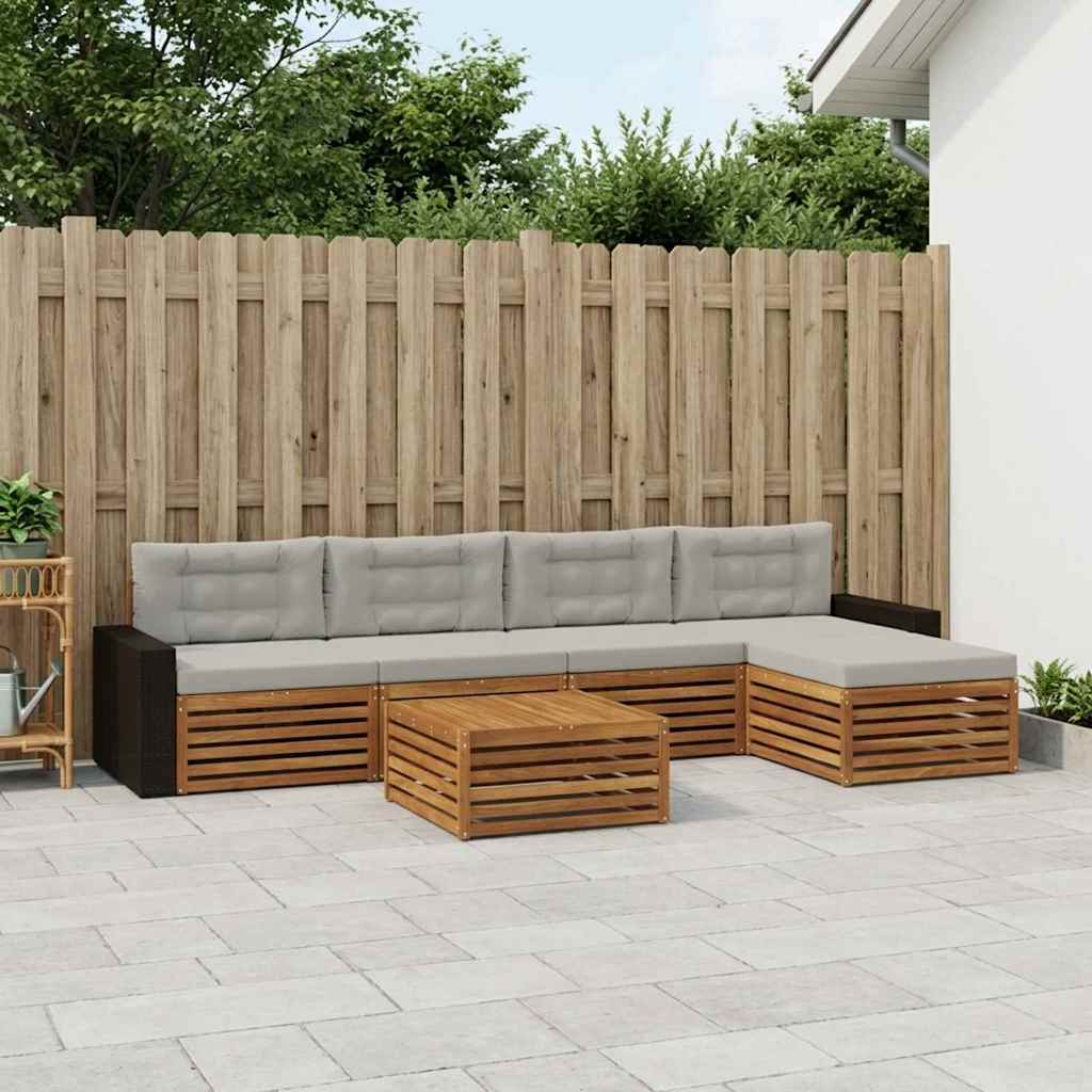 Outdoor-Sofagarnitur 6 pcs Natürlich und Hellgrau