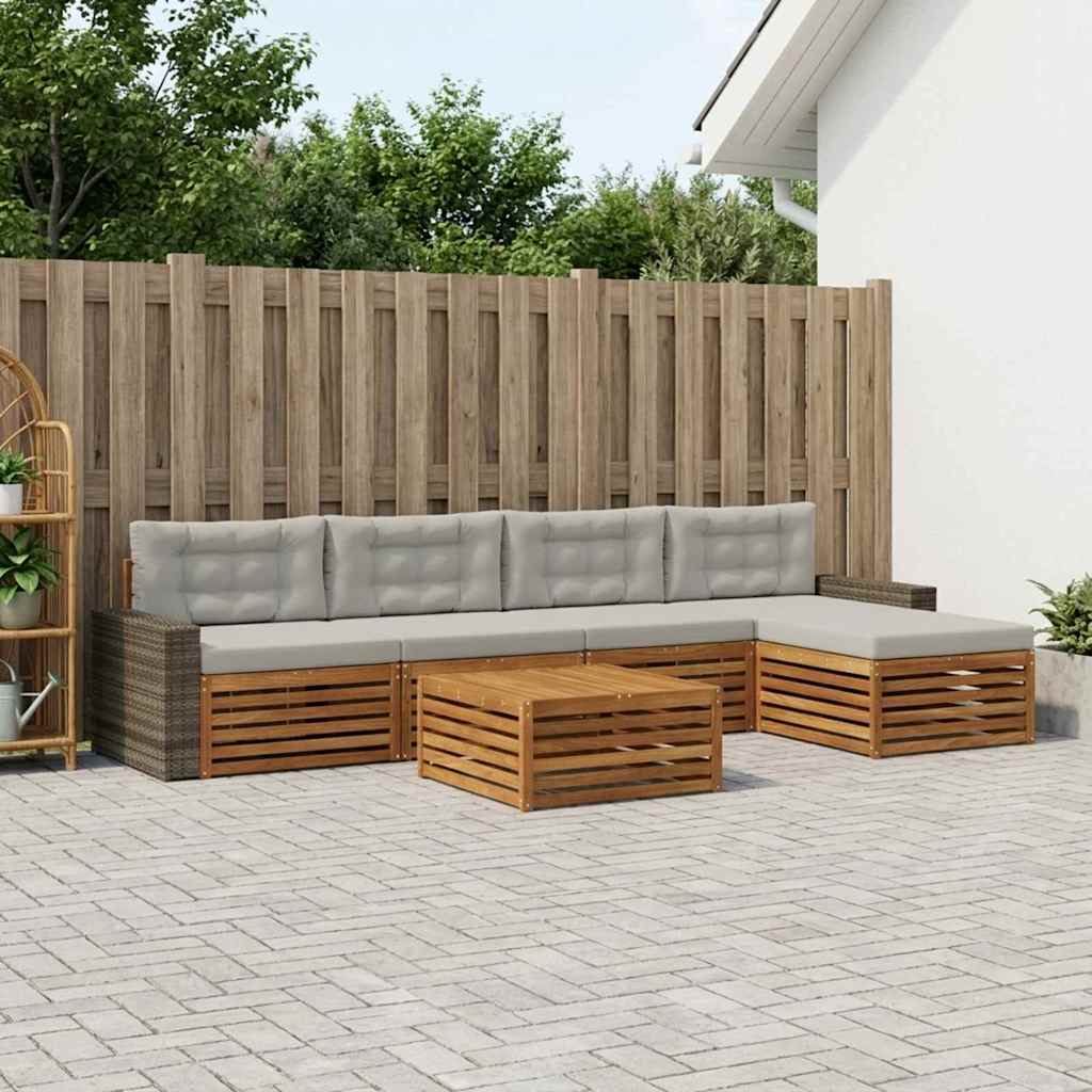 Outdoor-Sofagarnitur 6 pcs Natürlich und Hellgrau