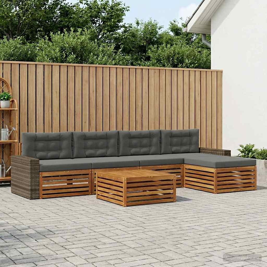 Outdoor-Sofagarnitur 6 pcs Natur und Anthrazit 79 x 79 x 37 cm