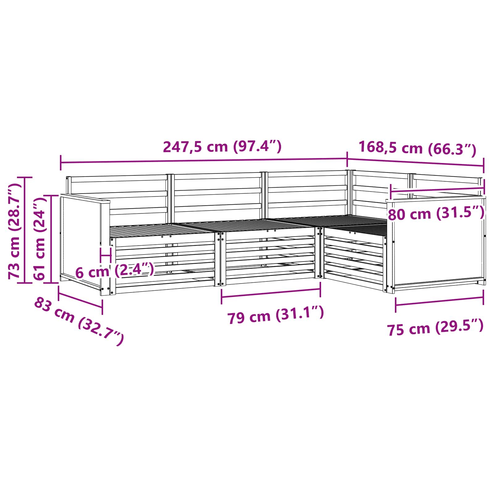 Outdoor-Sofagarnitur 4 pcs Natur 247,5 x 168,5 x 73 cm