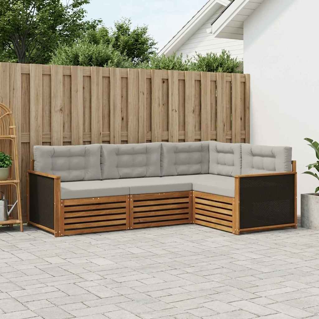 Outdoor-Sofagarnitur 4 stk. Natürlich und Hellgrau Polyester