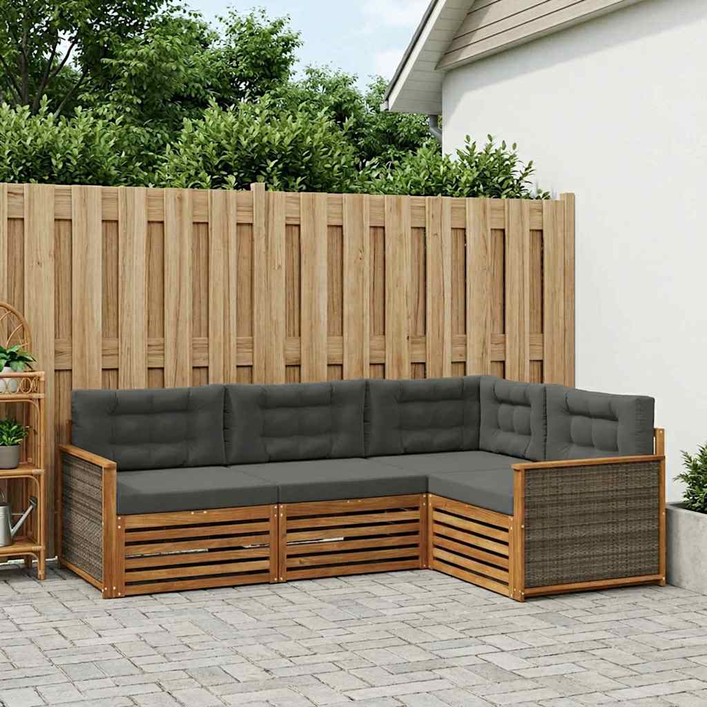 Outdoor-Sofagarnitur mit Kissen 4 pcs Natur und Anthrazit
