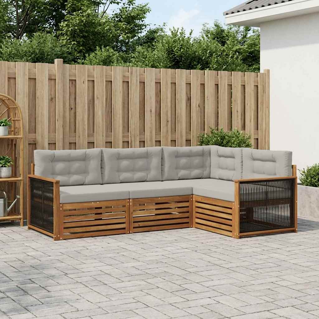 Outdoor-Sofagarnitur 4 stk. Natürlich und Hellgrau