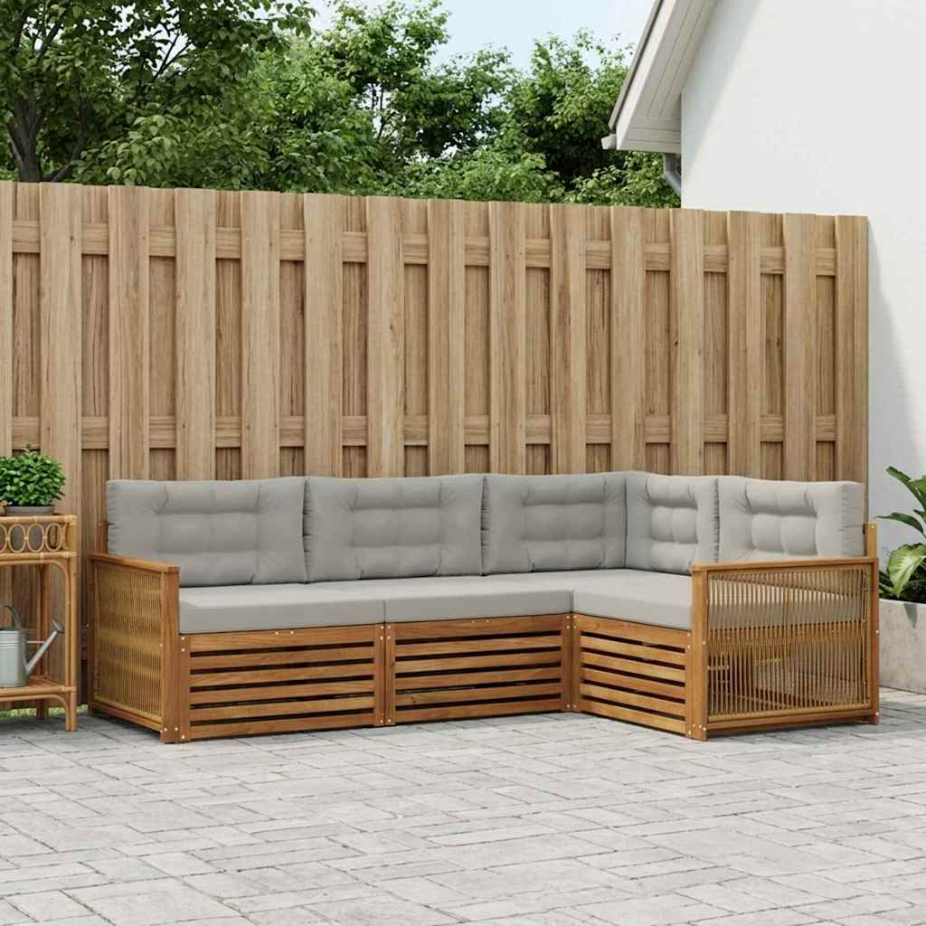 Outdoor-Sofagarnitur 4 stk. Natürlich und Hellgrau