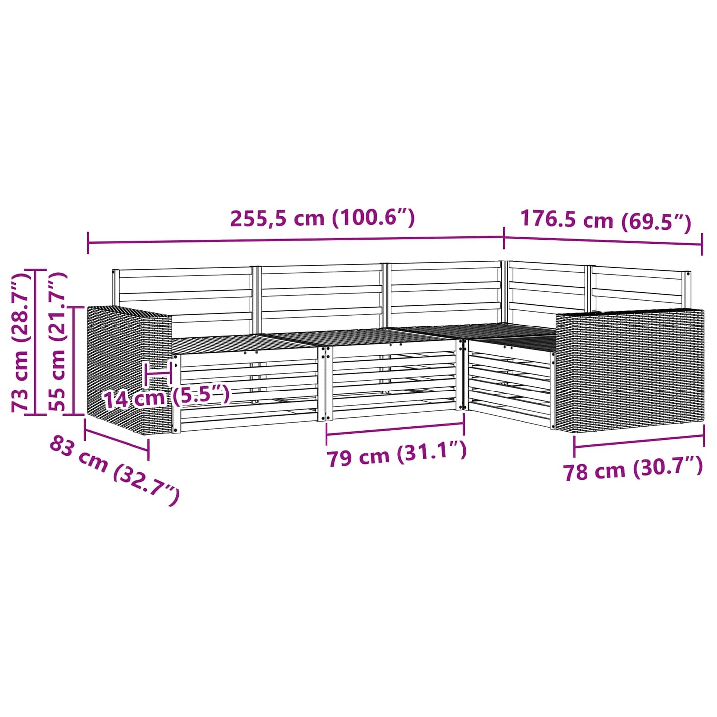 Outdoor-Sofagarnitur 4 pcs Natur 255,5 x 176,5 x 73 cm