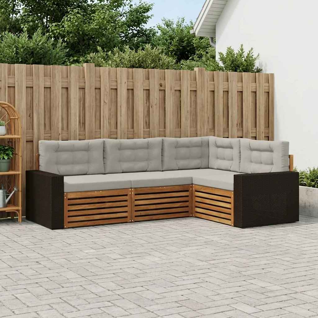Outdoor-Sofagarnitur 4 stk. Natürlich und Hellgrau Polyester