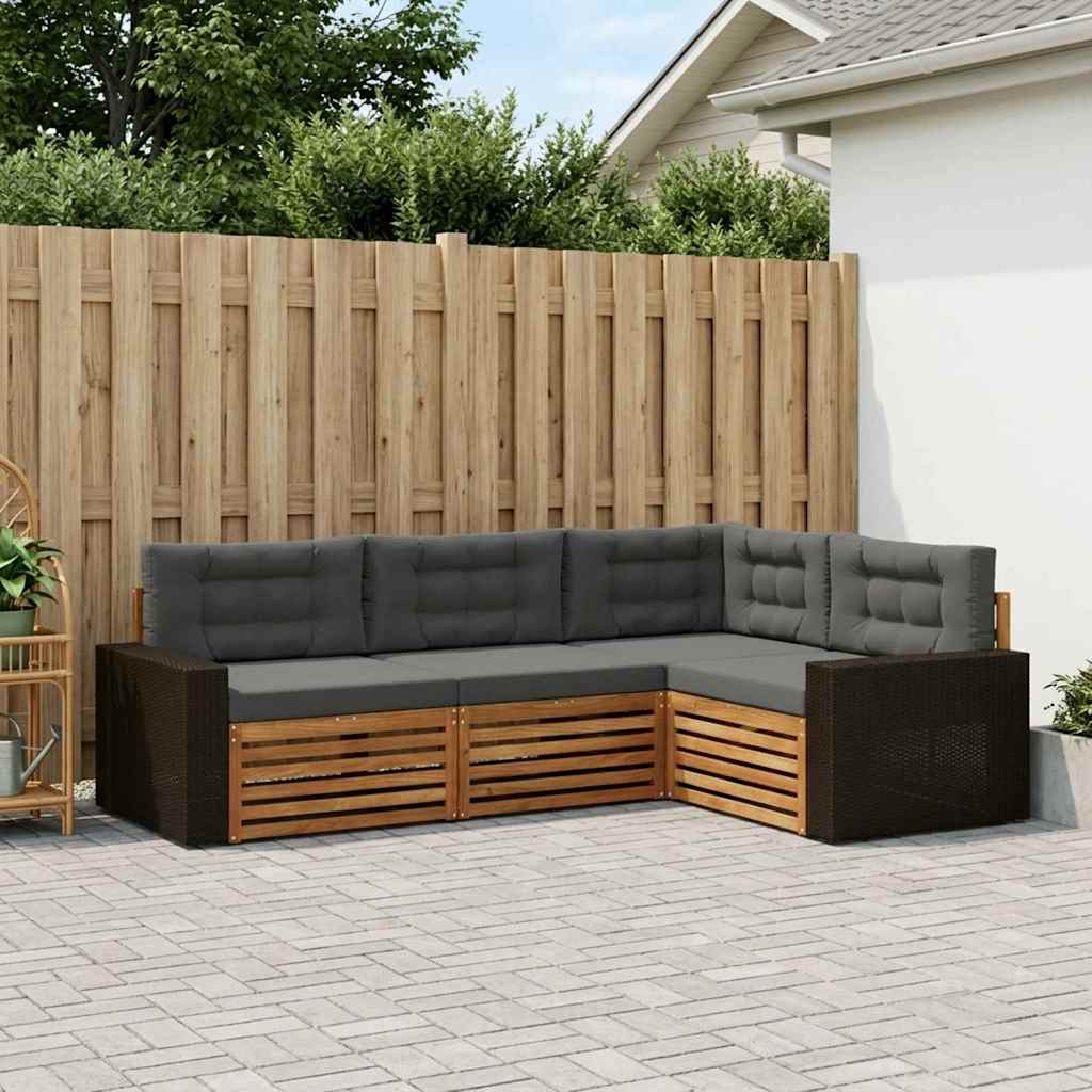 Outdoor-Sofagarnitur 4 stk. Natur und Anthrazit Polyester