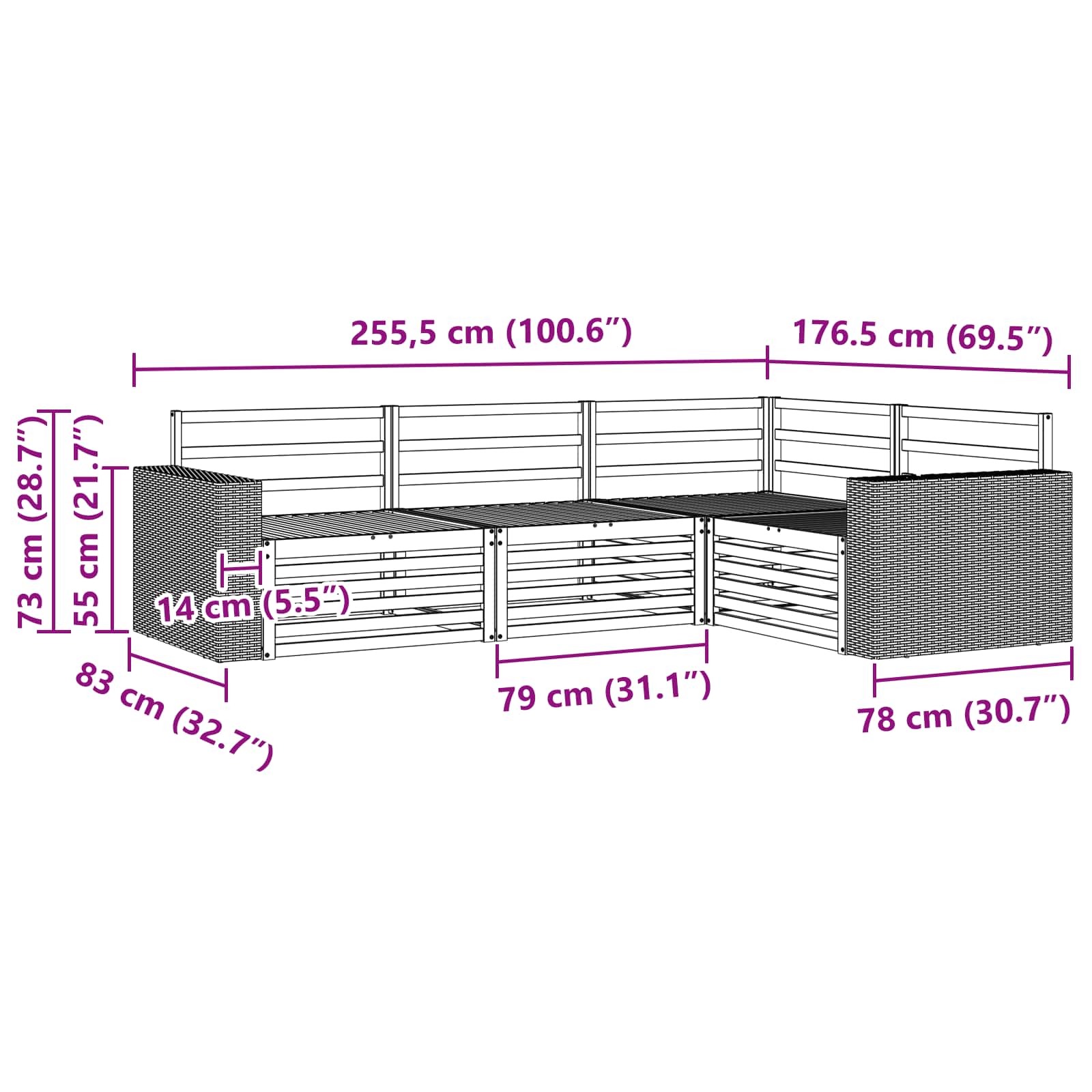 Outdoor-Sofagarnitur 4 pcs Natur 255,5 x 176,5 x 73 cm