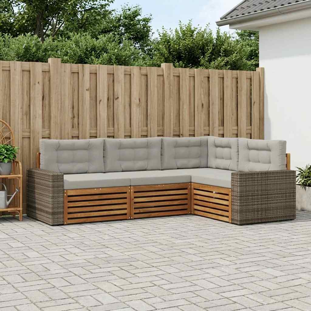Outdoor-Sofagarnitur 4 stk. Natürlich und Hellgrau Polyester