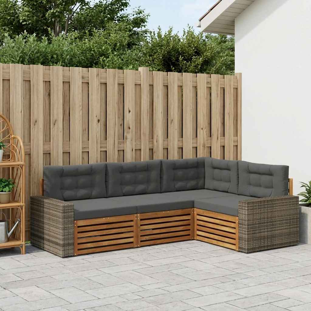 Outdoor-Sofagarnitur 4 pcs Natur und Anthrazit