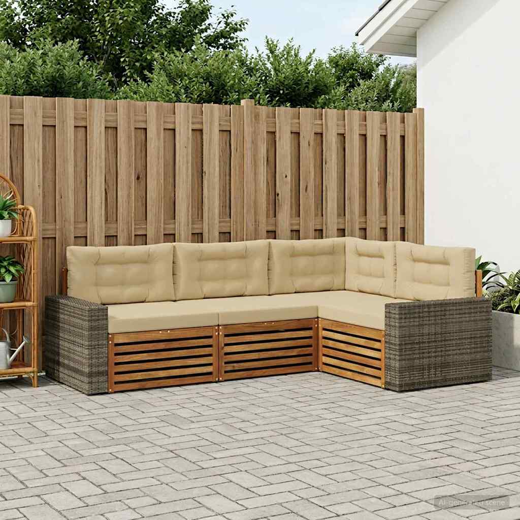 Outdoor-Sofagarnitur 4 stk. Natur und Beige Polyester