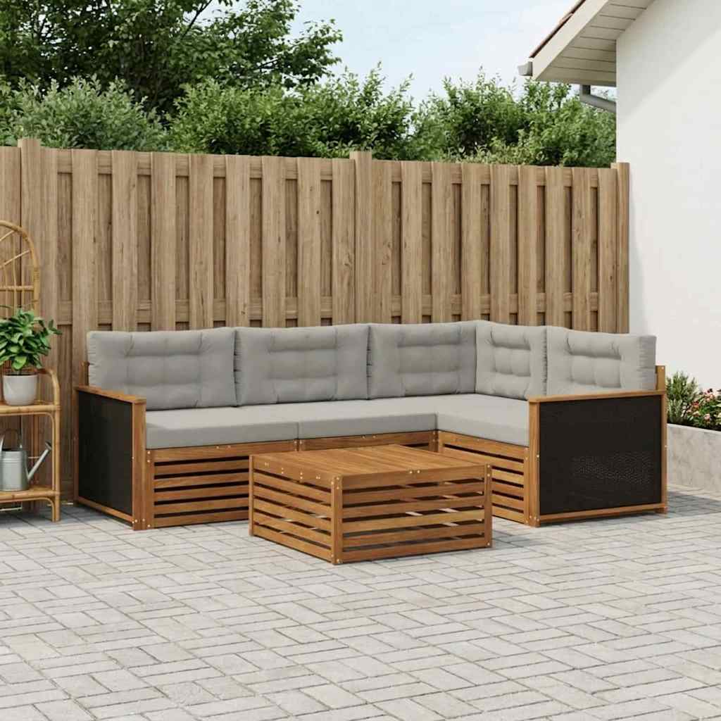 Outdoor-Sofagarnitur 5 stk. Natürlich und Hellgrau Polyester