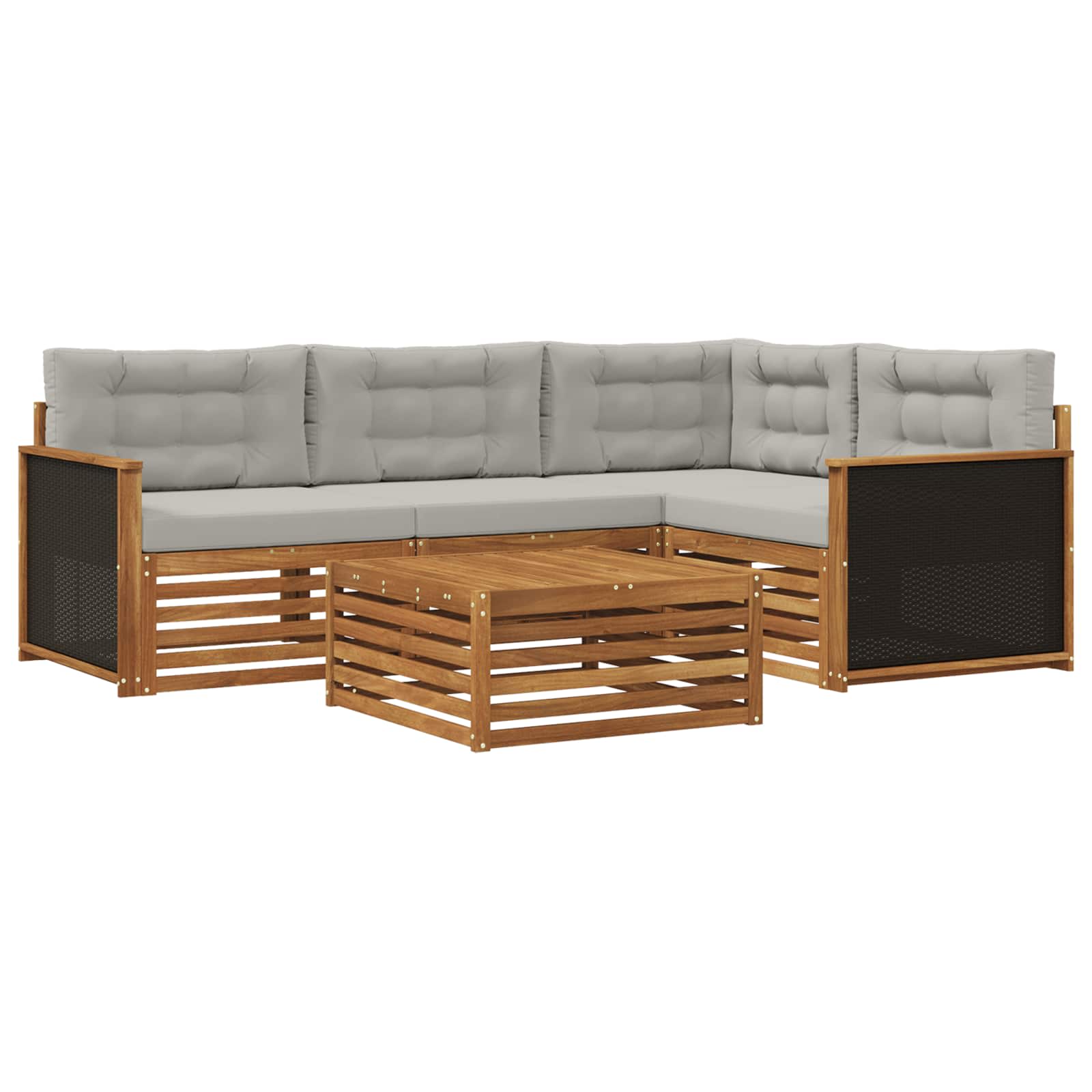 Outdoor-Sofagarnitur 5 stk. Natürlich und Hellgrau Polyester