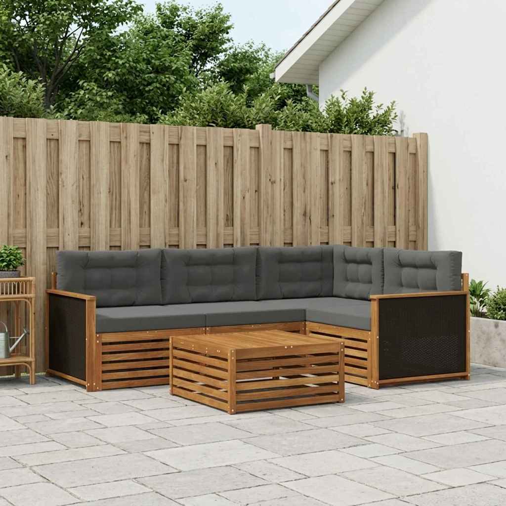 Outdoor-Sofagarnitur 5 stk. Natur und Anthrazit Polyester