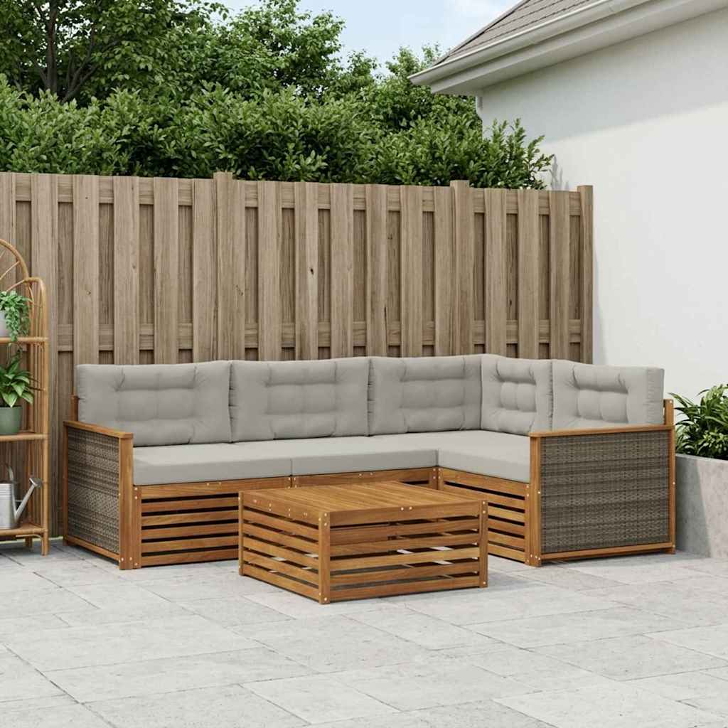 Outdoor-Sofagarnitur 5 stk. Natürlich und Hellgrau