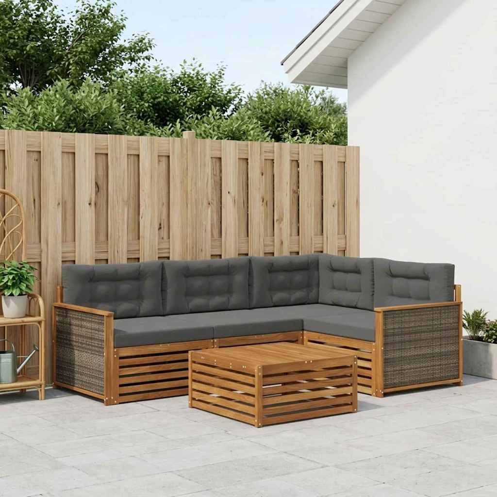 Outdoor-Sofagarnitur mit Kissen 5 pcs Natur und Anthrazit