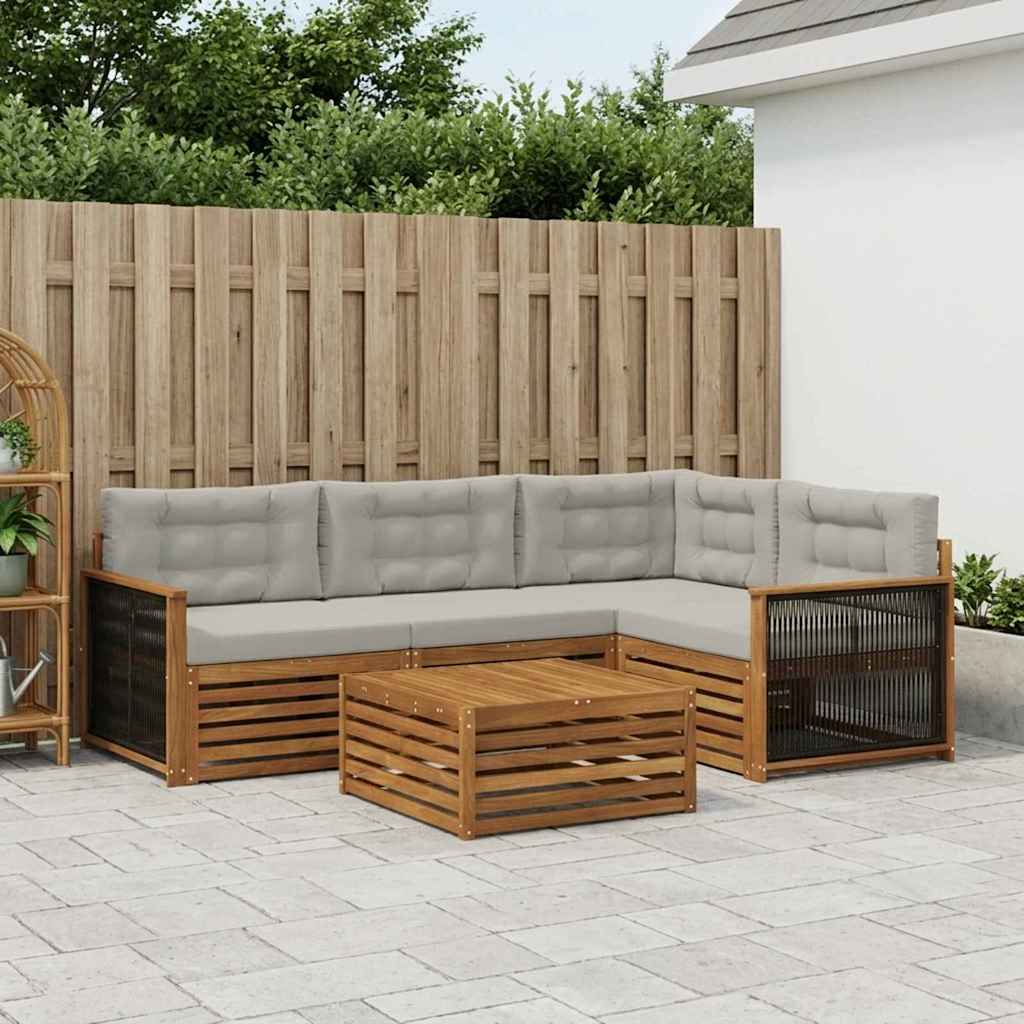 Outdoor-Sofagarnitur 5 stk. Natürlich und Hellgrau