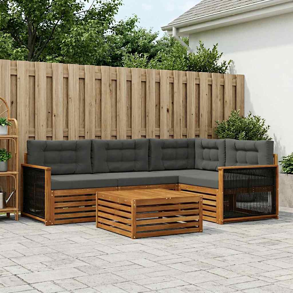Outdoor-Sofagarnitur mit Kissen 5 pcs Natur und Anthrazit