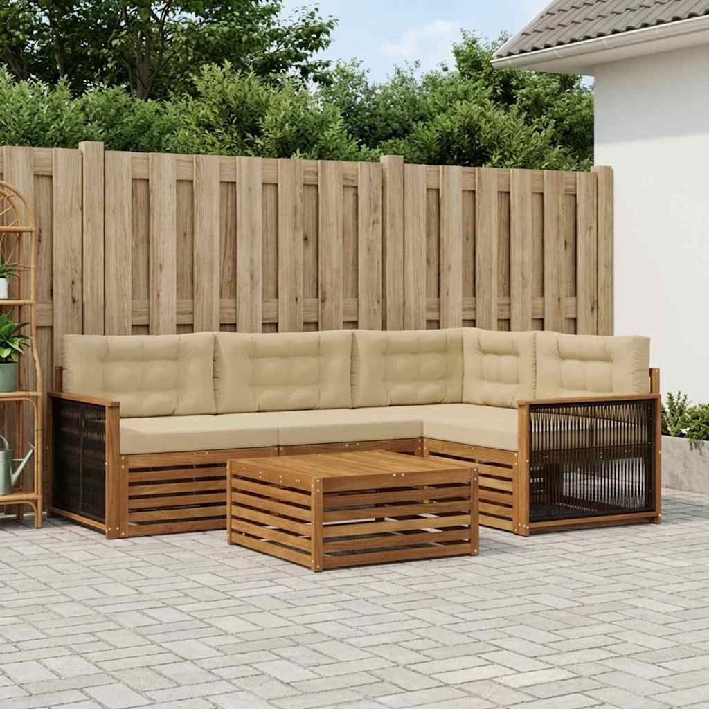 Outdoor-Sofagarnitur 5 stk. Natur und Beige