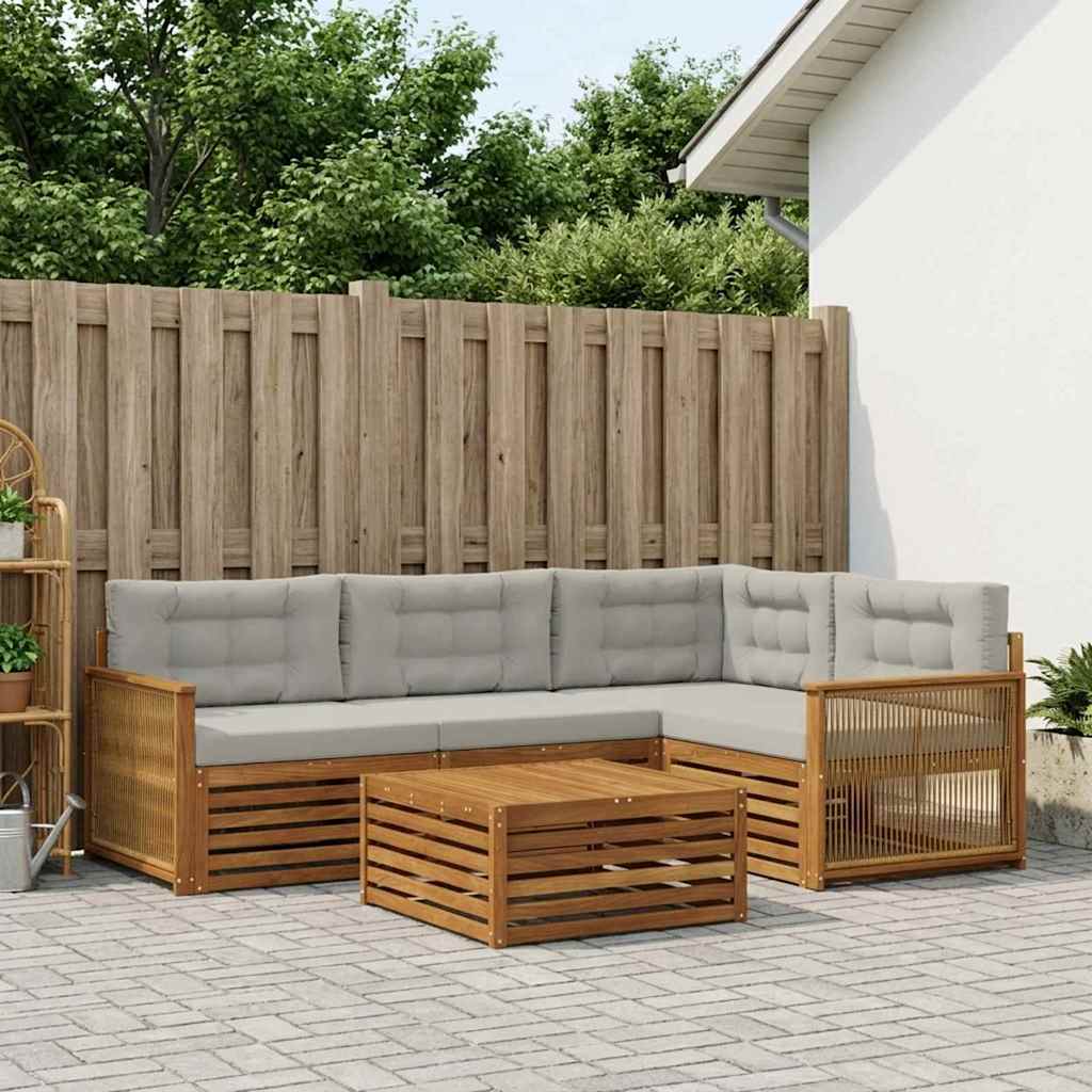 Outdoor-Sofagarnitur 5 stk. Natürlich und Hellgrau