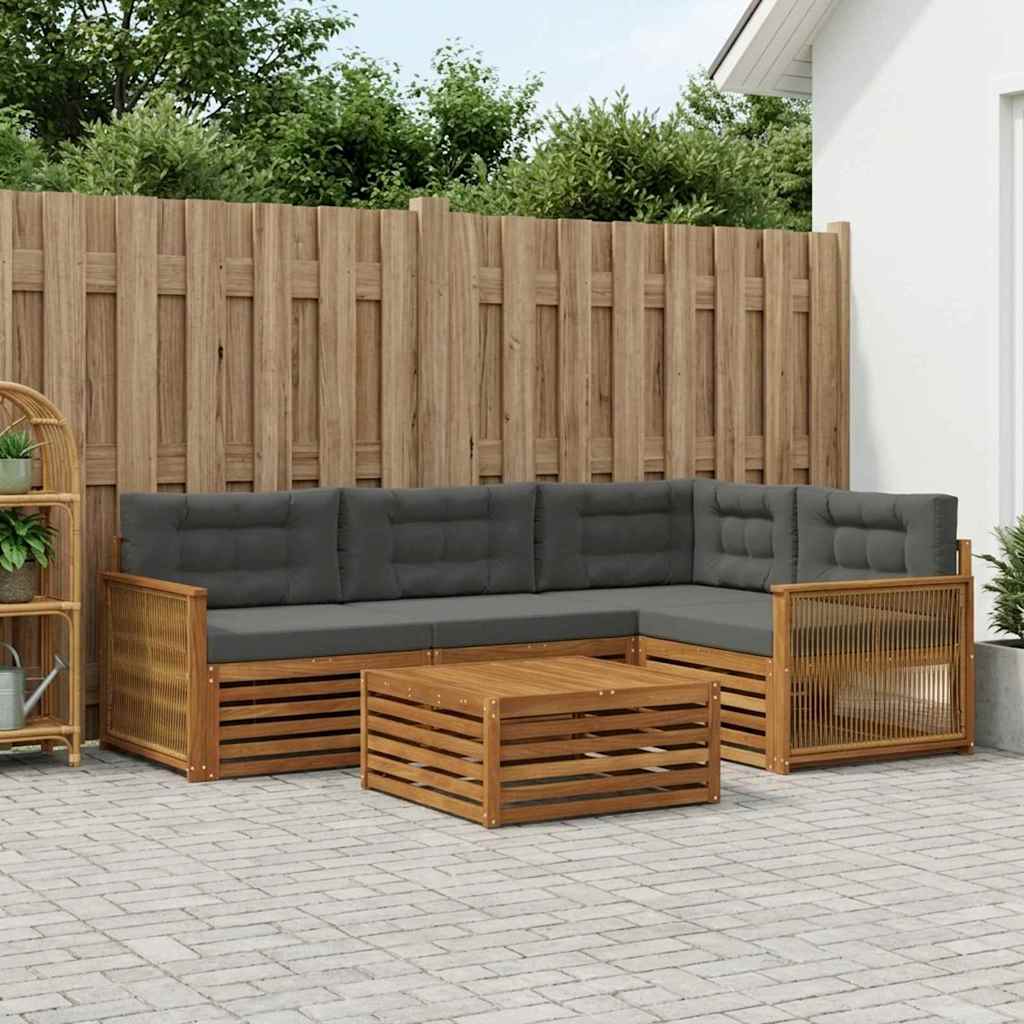 Outdoor-Sofagarnitur mit Kissen 5 pcs Natur und Anthrazit