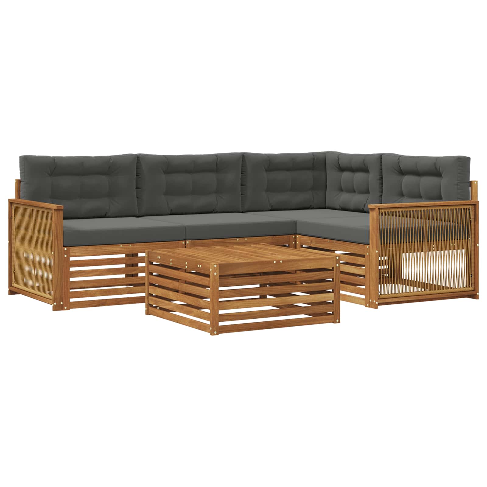 Outdoor-Sofagarnitur mit Kissen 5 pcs Natur und Anthrazit