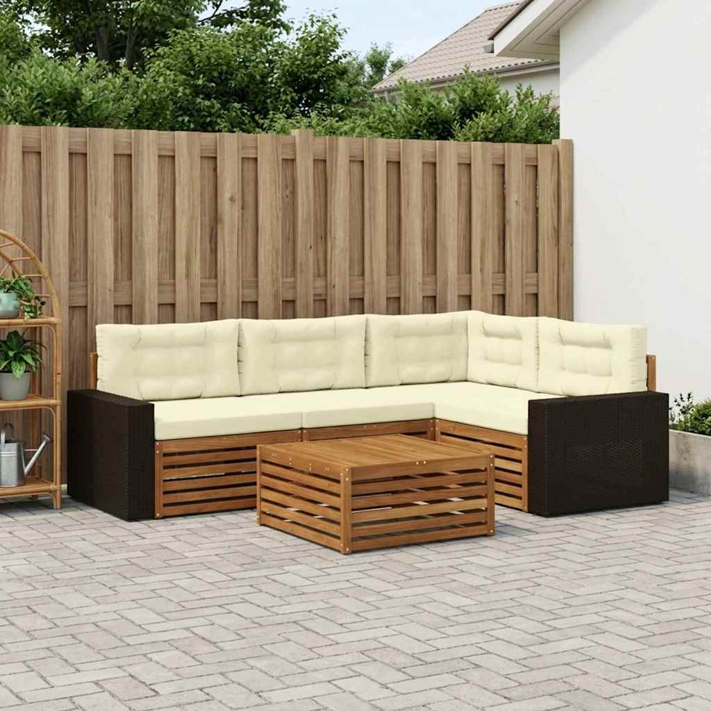 Outdoor-Sofagarnitur 5 stk. Natur und Creme Polyester