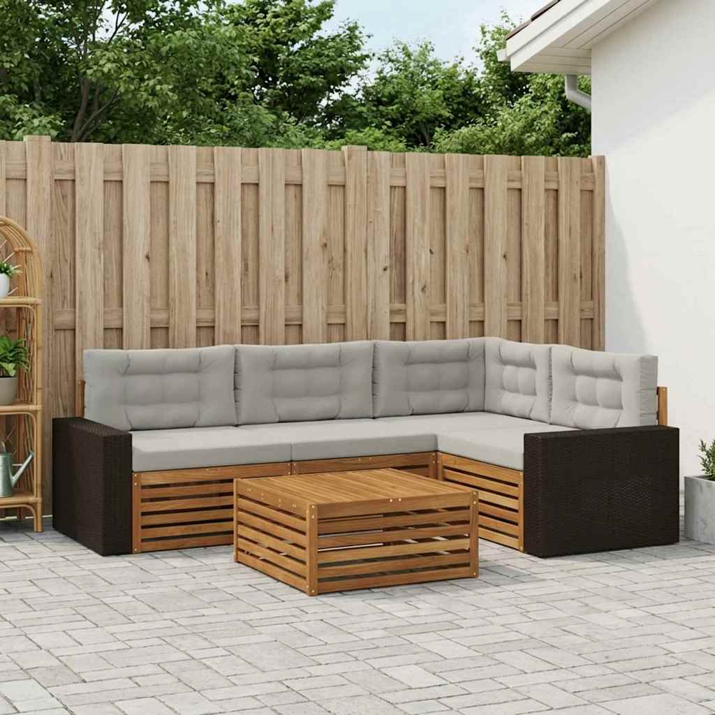 Outdoor-Sofagarnitur 5 stk. Natürlich und Hellgrau Polyester