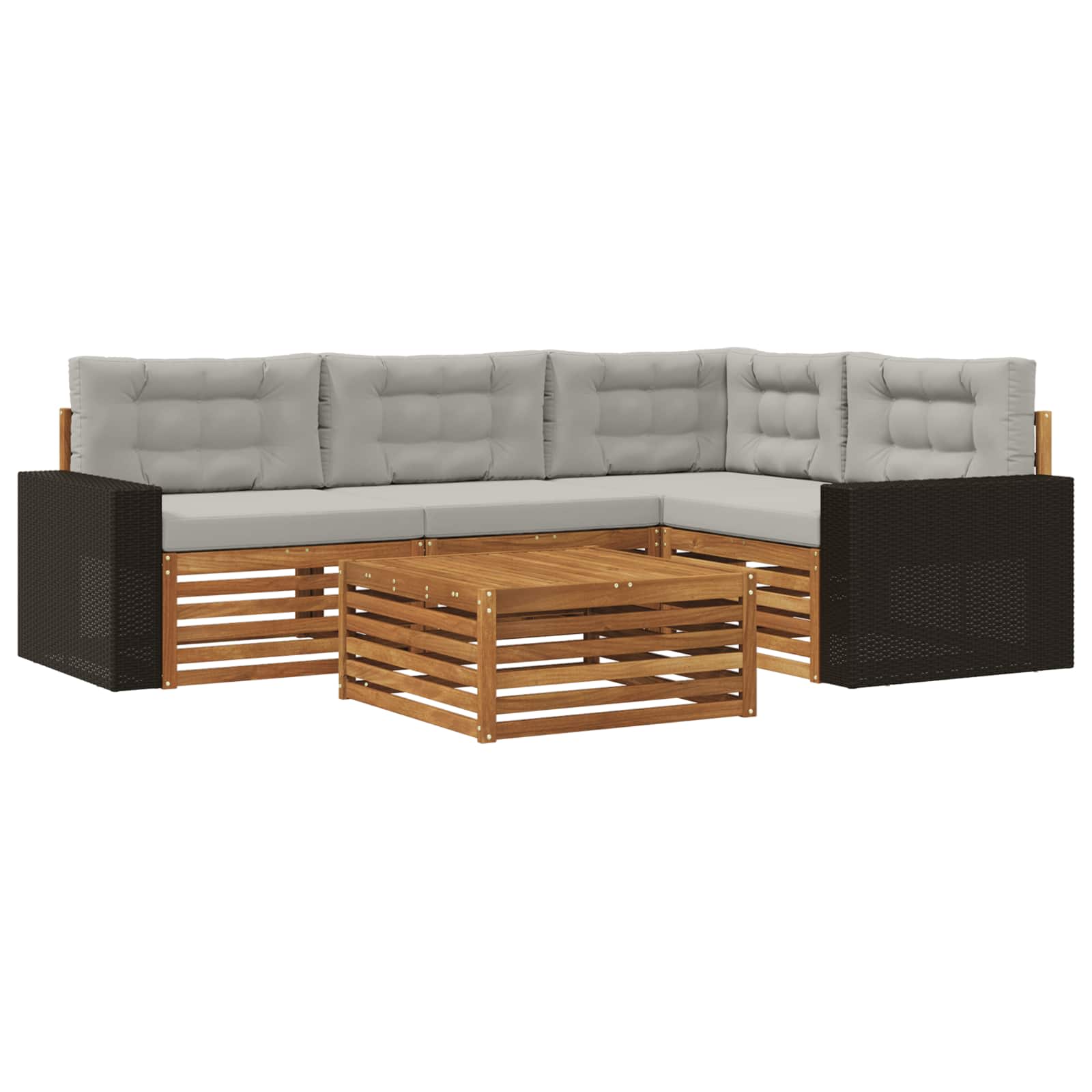 Outdoor-Sofagarnitur 5 stk. Natürlich und Hellgrau Polyester