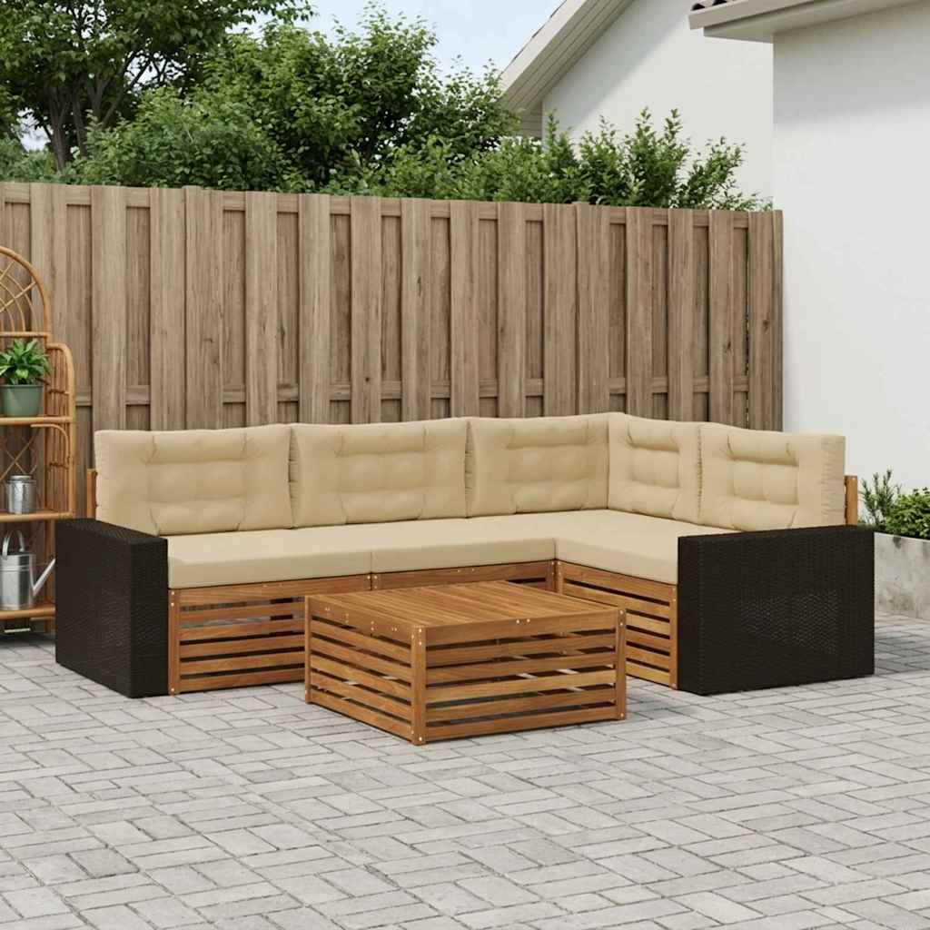 Outdoor-Sofagarnitur 5 stk. Natur und Beige Polyester