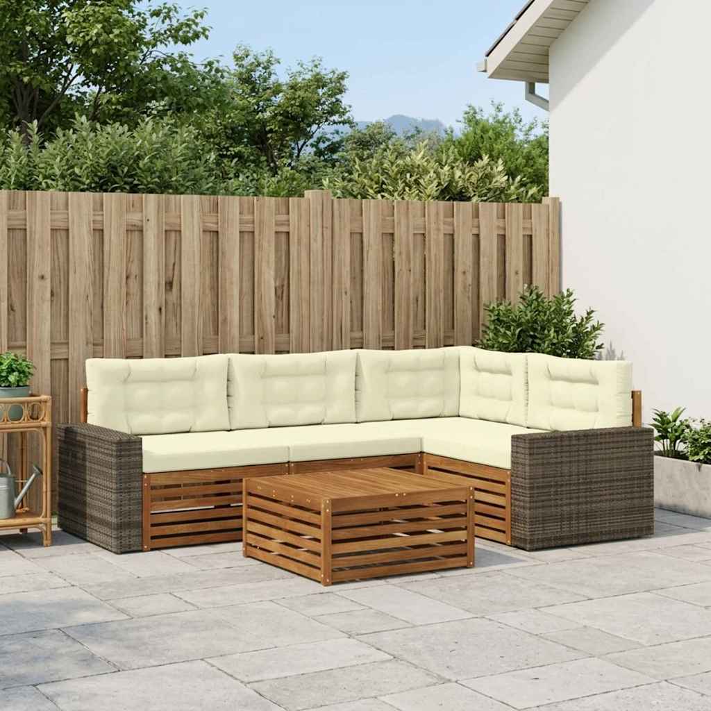 Outdoor-Sofagarnitur 5 stk. Natur und Creme Polyester
