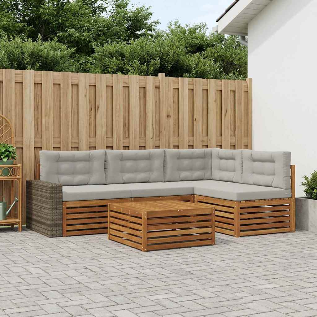 Outdoor-Sofagarnitur 5 stk. Natürlich und Hellgrau Polyester