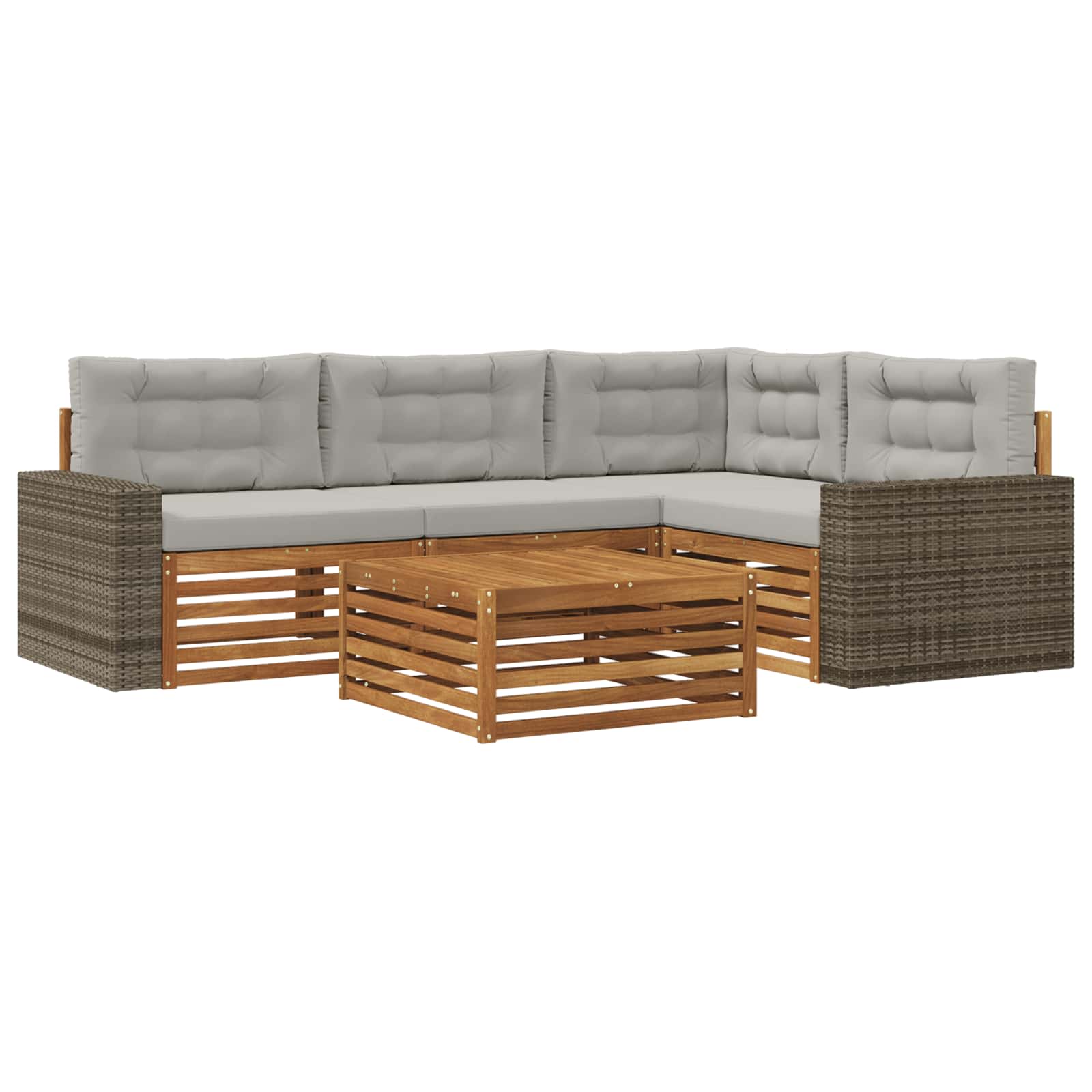 Outdoor-Sofagarnitur 5 stk. Natürlich und Hellgrau Polyester