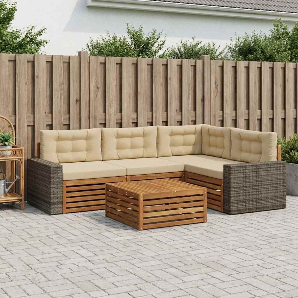 Outdoor-Sofagarnitur 5 stk. Natur und Beige Polyester