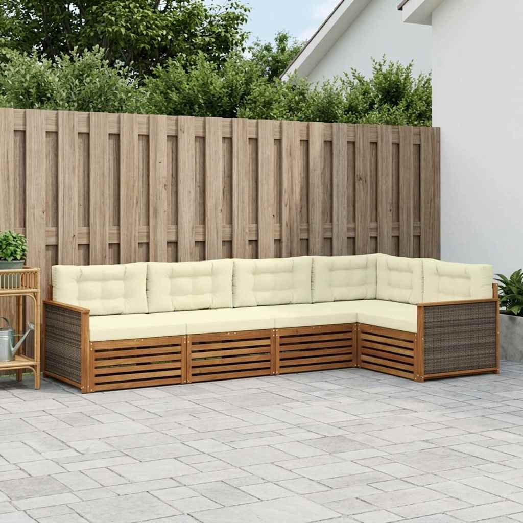 Outdoor-Sofagarnitur 5 stk. Natur und Creme