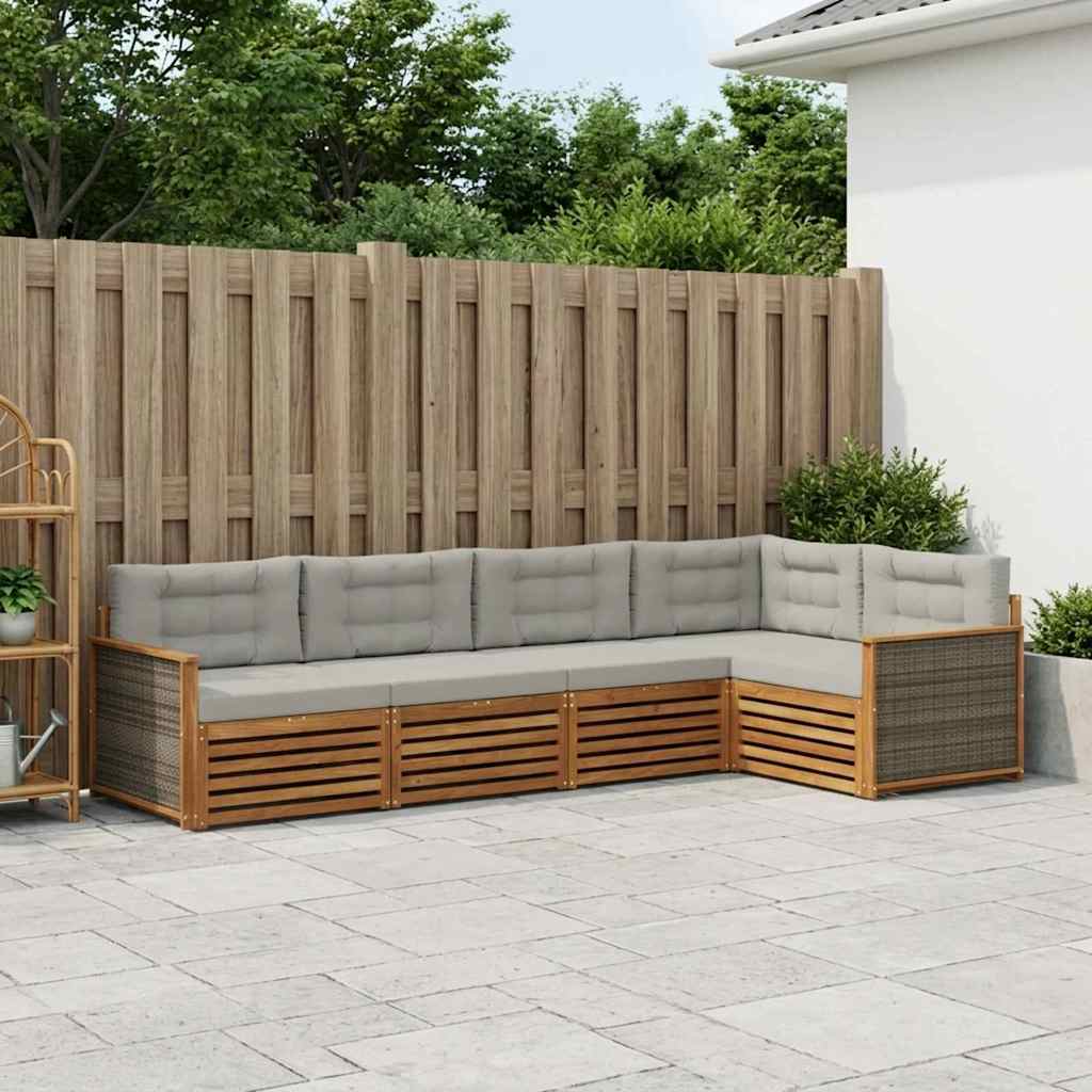 Outdoor-Sofagarnitur mit Kissen 5 pcs Natürlich und Hellgrau