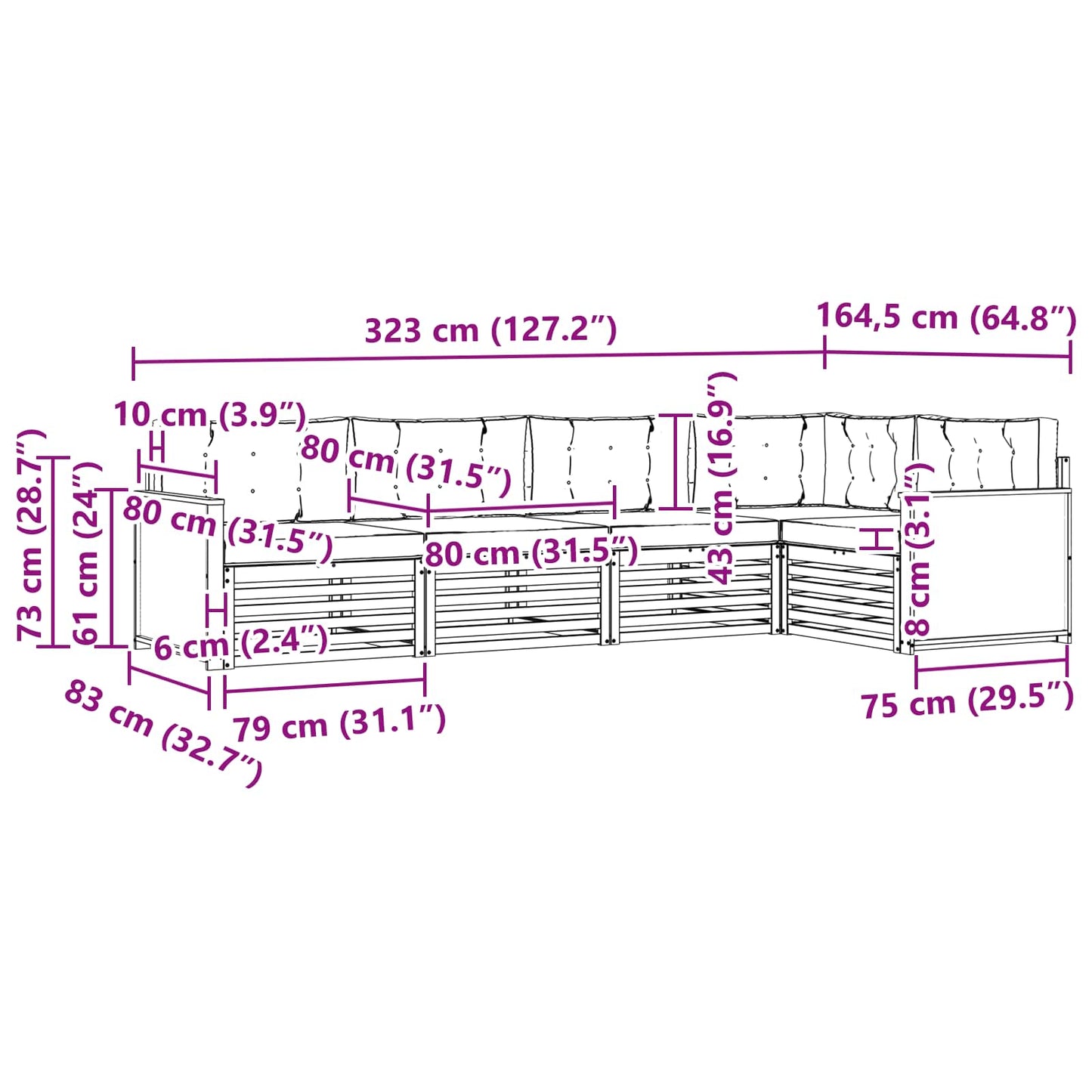 Outdoor-Sofagarnitur 5 stk. Natur und Anthrazit