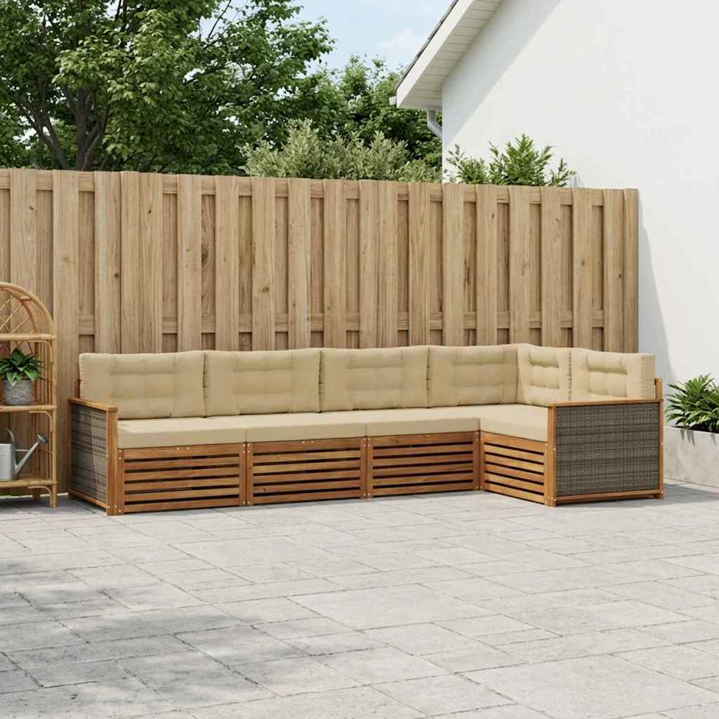Outdoor-Sofagarnitur mit Kissen 5 pcs Natur und Beige