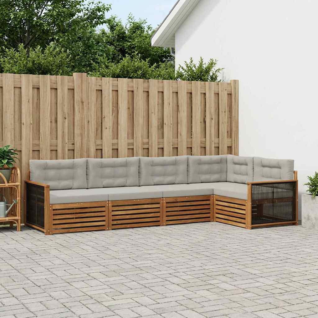Outdoor-Sofagarnitur mit Kissen 5 pcs Natürlich und Hellgrau