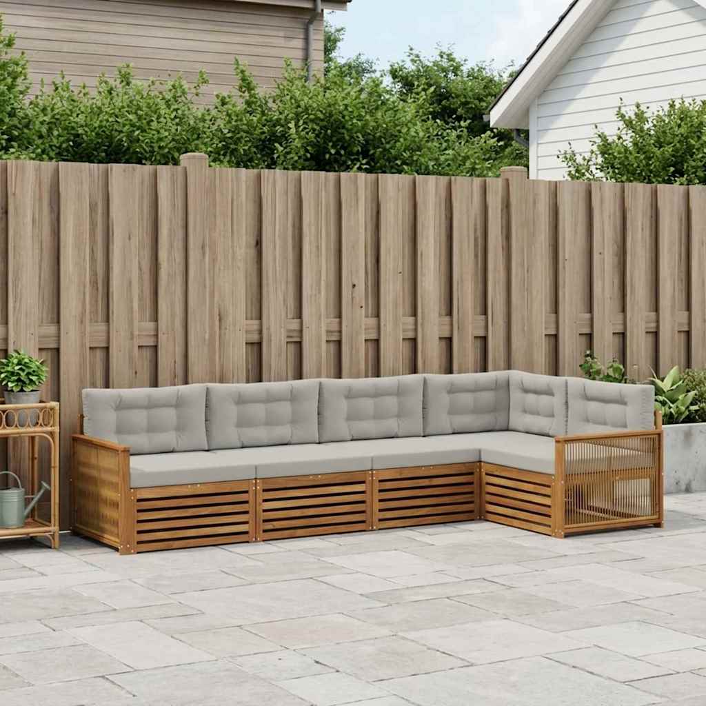 Outdoor-Sofagarnitur mit Kissen 5 pcs Natürlich und Hellgrau