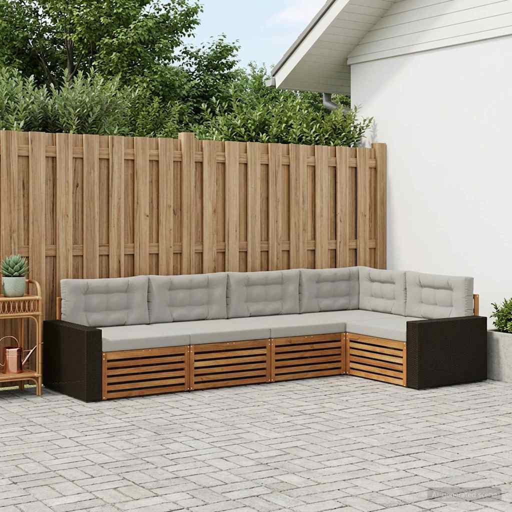 Outdoor-Sofagarnitur 5 pcs Natürlich und Hellgrau