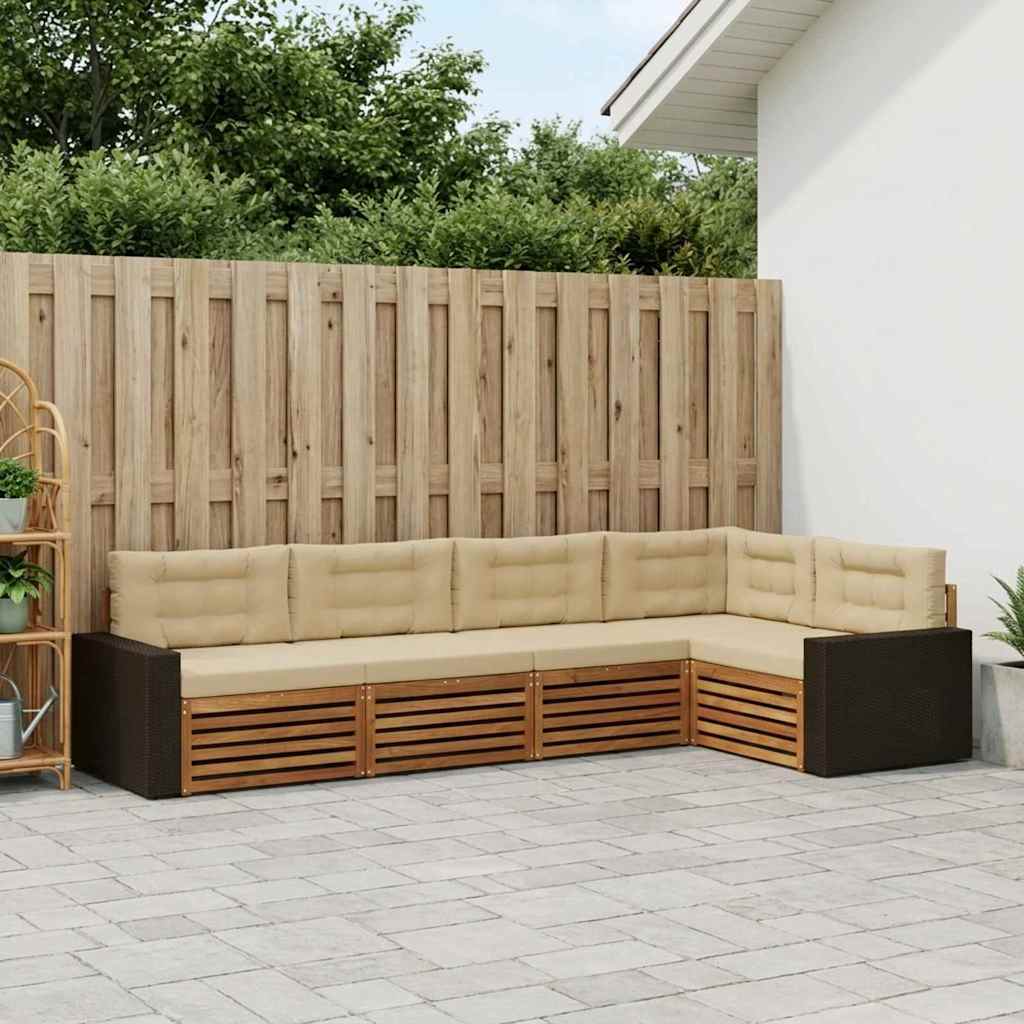 Outdoor-Sofagarnitur 5 stk. Natur und Beige Polyester