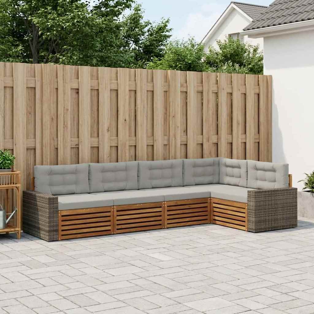 Outdoor-Sofagarnitur 5 pcs Natürlich und Hellgrau