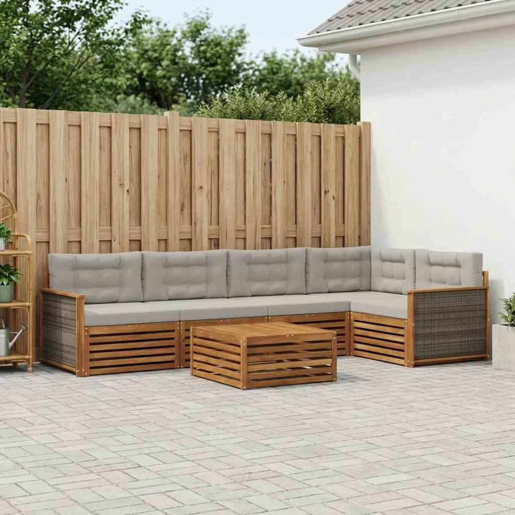 Outdoor-Sofagarnitur mit Kissen 6 pcs Natürlich und Hellgrau